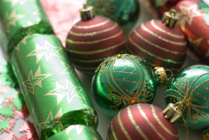 christmas crackers and baubles