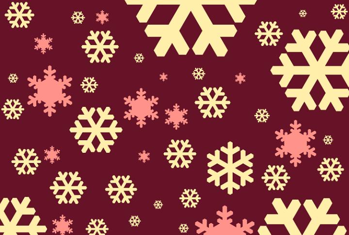 snowflake symbols create a seasonal winter illustration on a burgundy coloued backdrop