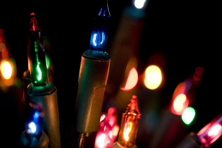 close up on a set of illuminated christmas fairy lights