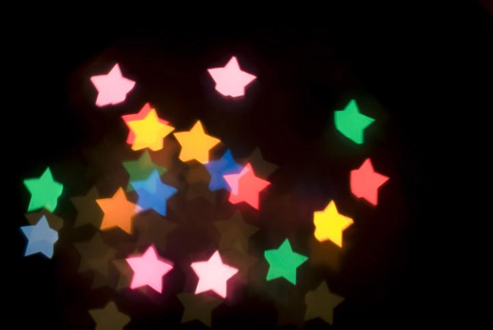 bokeh star shapes crated using colourful fairy lights lights