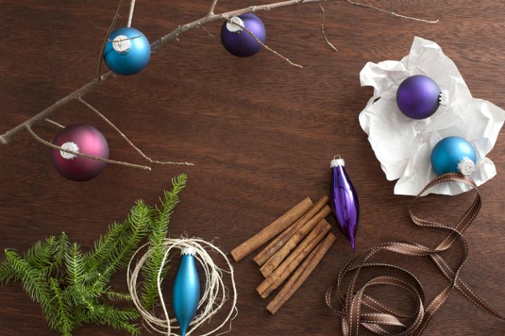 decorating for christmas, an assortment of decorations on a wooden table