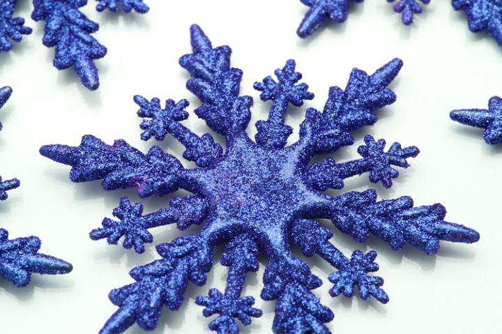 Blue snowflake decoration for a traditional cold, wintry Christmas celebration