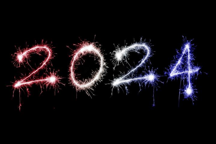 National celebration of new year in red and blue colours sparking trail typeface